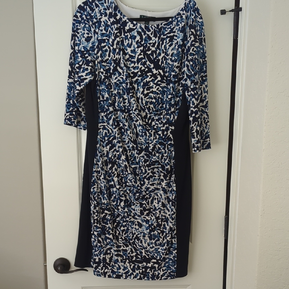 Lauren Ralph Lauren Navy and White Long Sleeve Dress